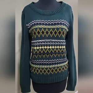 Talbots Fair Isle Sweater - Teal and Gold